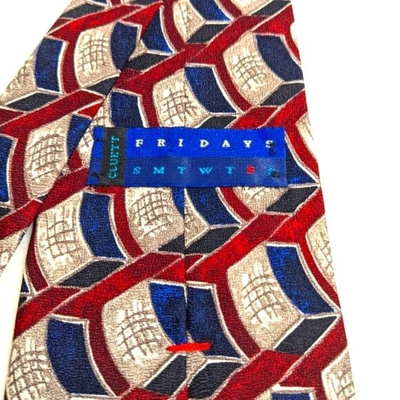 Men's Vintage 100% Silk Tie Checkered Abstract Motif by Cluett - Picture 5 of 14